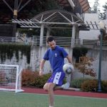 Killian Doherty juggles a soccer ball