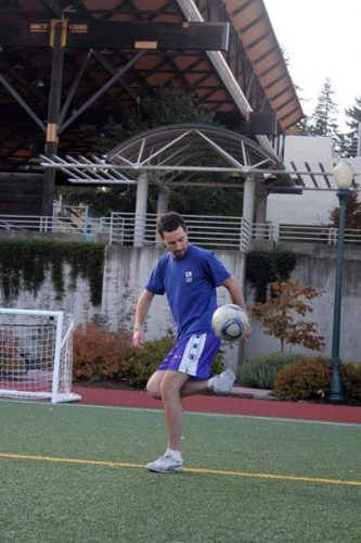Killian Doherty juggles a soccer ball