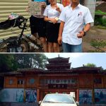 The author with Li Luying and Li Qiang taking a break from the road near Huaihua. Below: A Chinese electric vehicle from the Zotye dealership