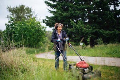 Becky Riley helps maintain trails in Rasor Park