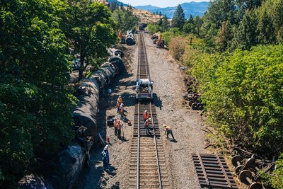 Workers clean up after the Mosier oil train derailment.