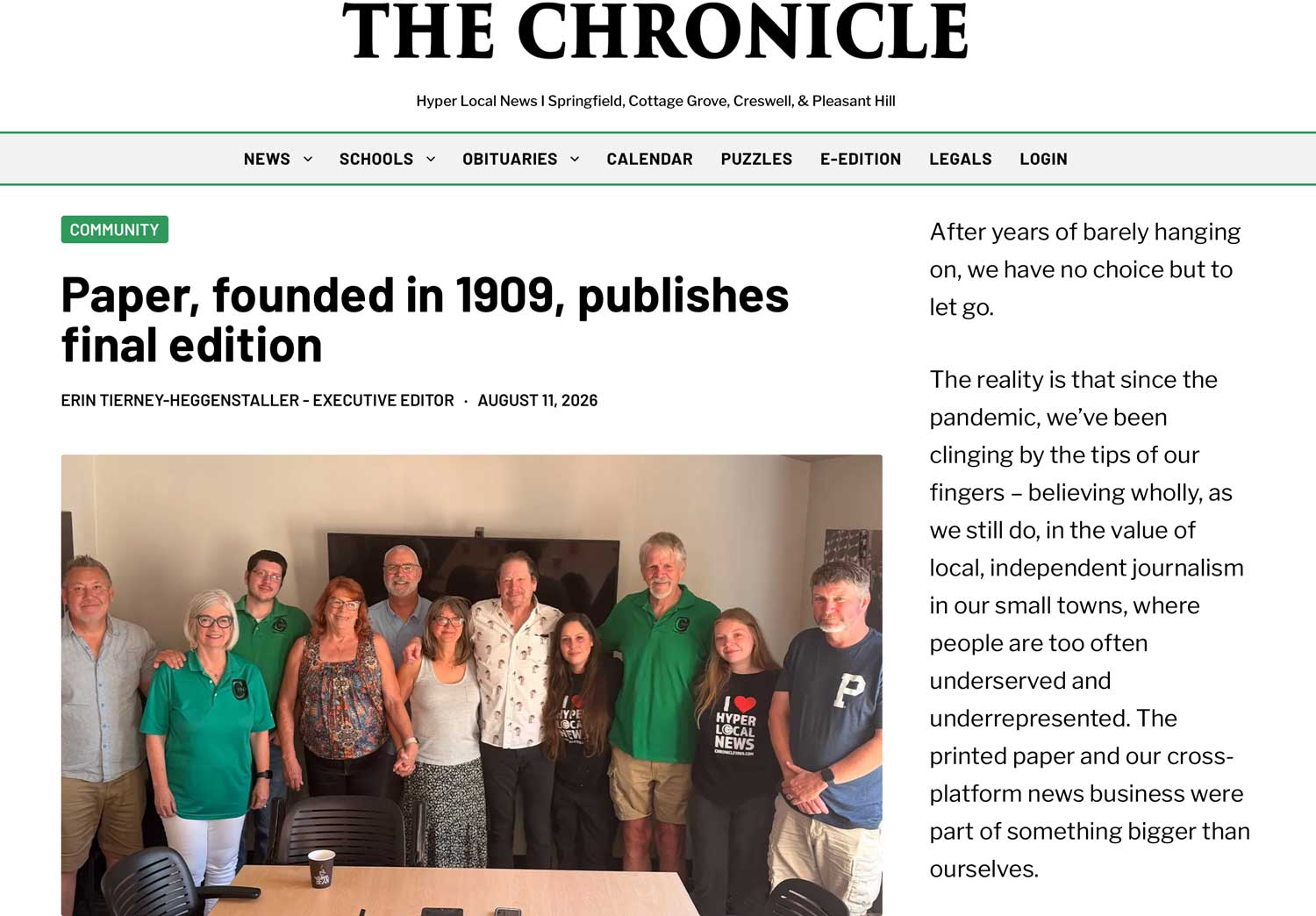 The Chronicle Closes After 117 Years